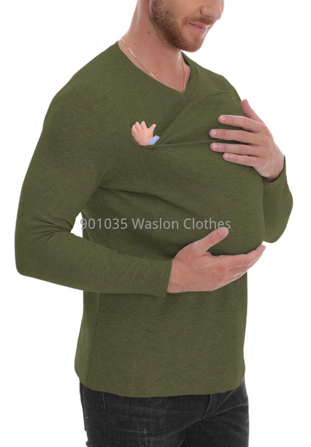 Winter Safety Kangaroo Pocket Shirt Baby Carrier Pregnancy Clothes Long Sleeve Mother Father Top for Feeding Big Daddy Shirt W250207