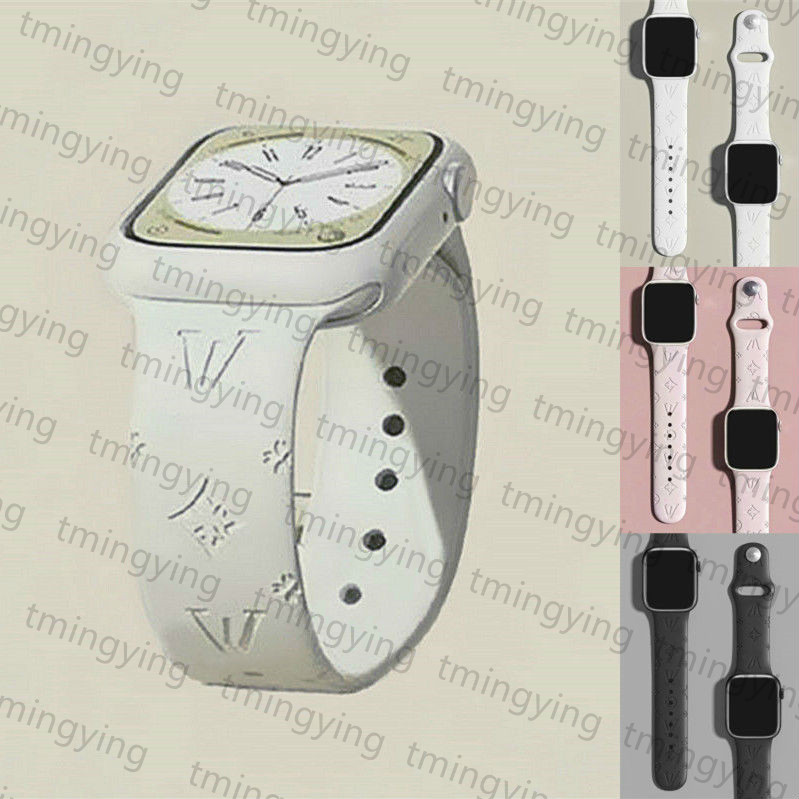 Designer Silicone Apple Watch Band 38 40 41 42 44 45 46 49 mm Fashion Embossing Letter Flower Watchs Strap Wristband For Iwatch 10 9 8 7 6 5 SE Bands Luxury Watchbands
