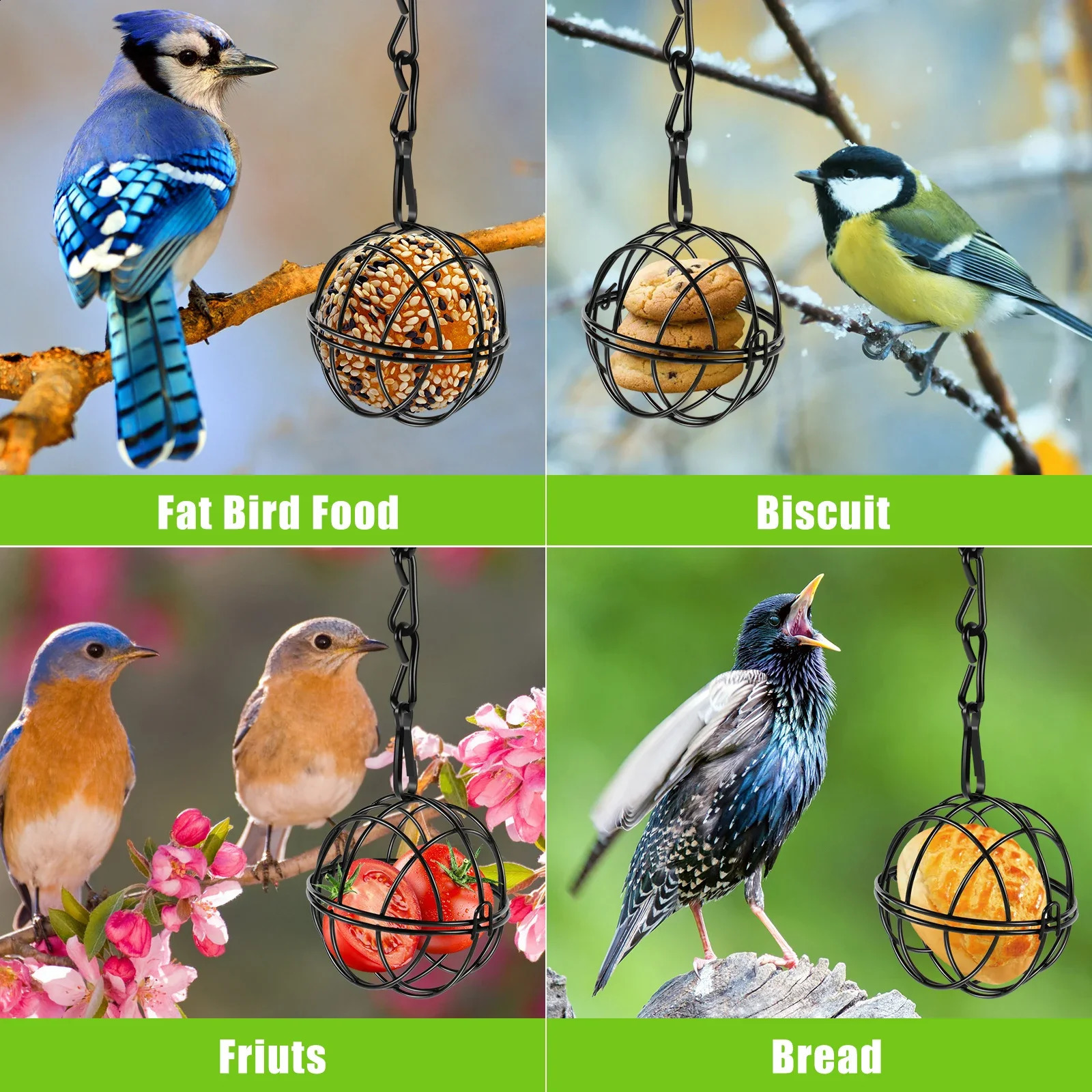4Pcs Metal Suet Ball Bird Feeder Set with Hanging Chain Squirrel Proof Bird Feeders for Outdoor Garden Hummingbird Feeders 250121