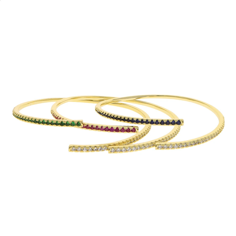 Open Adjusted CZ Cuff Bangle For Women Fashion 3 Colors Red Blue Green Cubic Zirconia Bracelet 250207