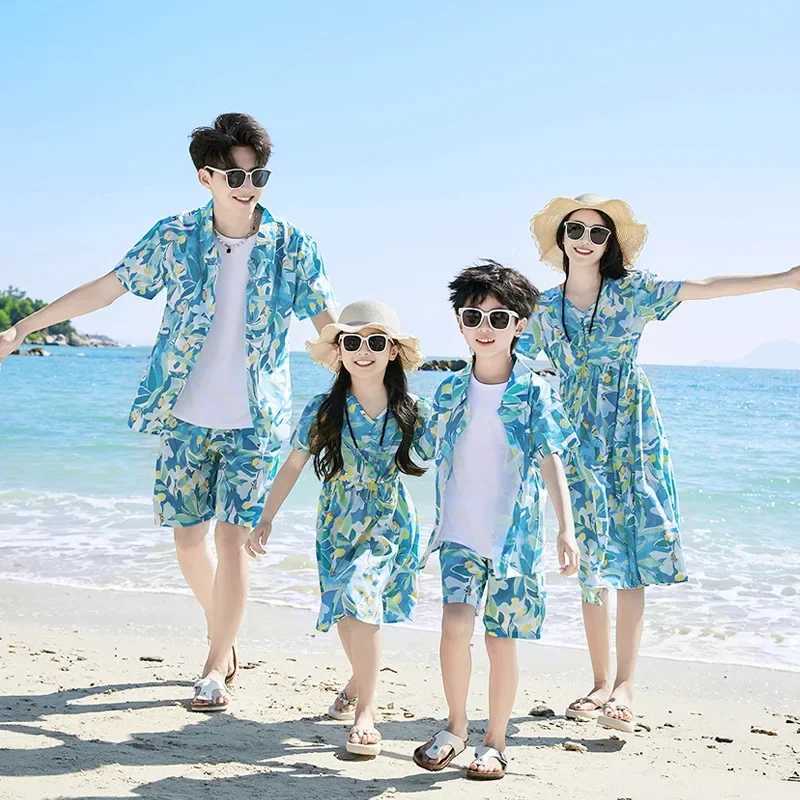 Parent-child Matching Beach Couple Daughter Same Dress Father Son Shirts SetClothes Summer Vacation Look Family Clothing Mother W250207