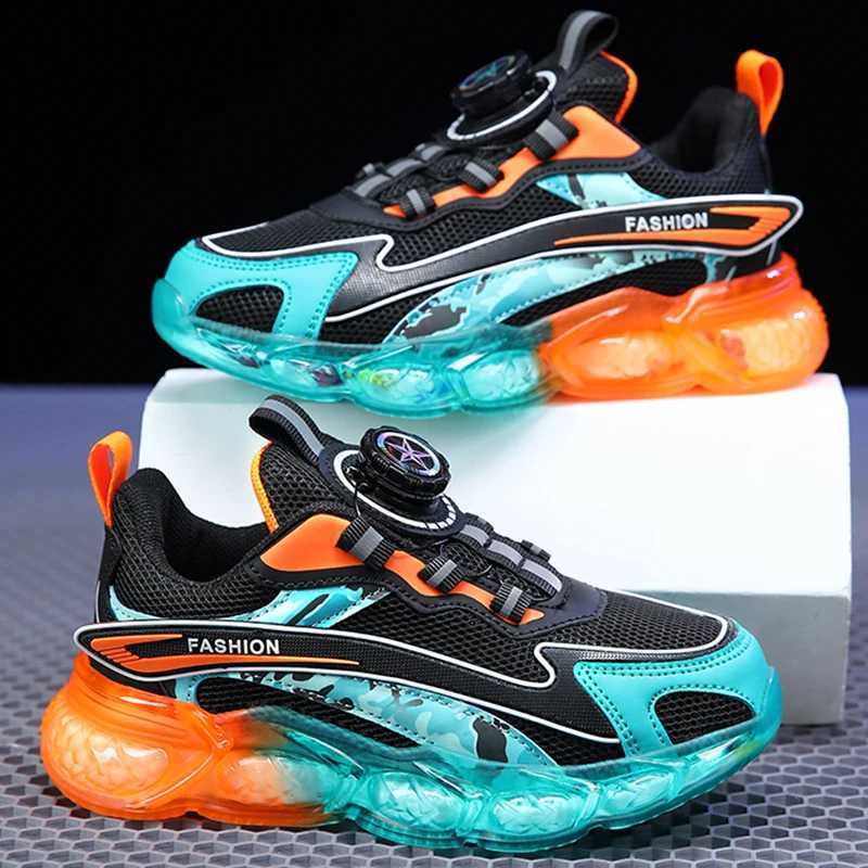 Childrens sports shoes with mesh breathable comfortable flat walking shoes rotating buttons luxurious design fashionable running tennis shoes W250207