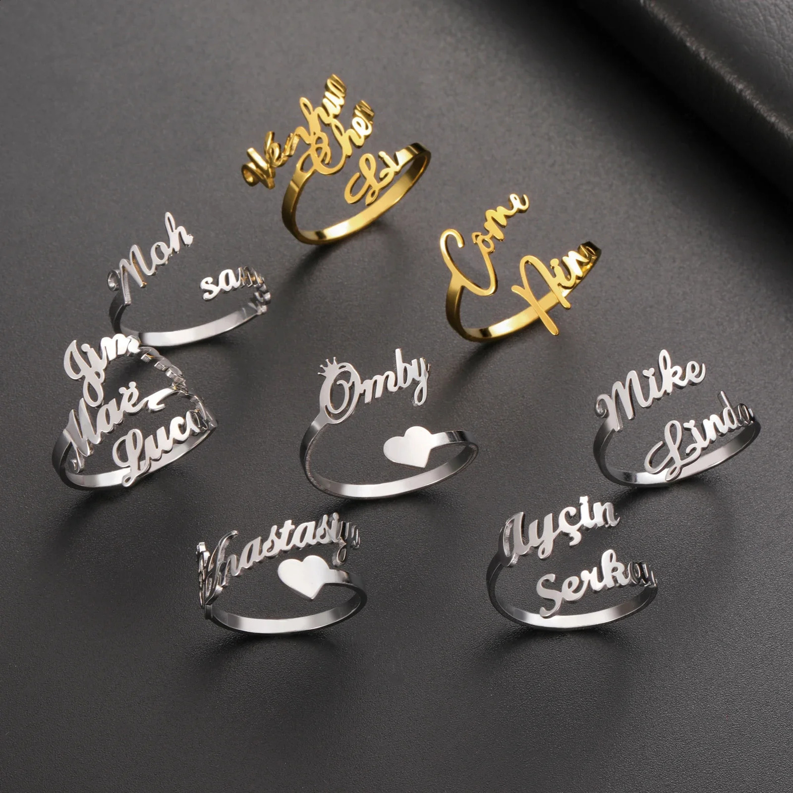 Fishhook Custom 3 Double Name Finger Ring Personalized Family Couple Love Gift For Women Men Gold Color Stainless Steel Jewelry 250206
