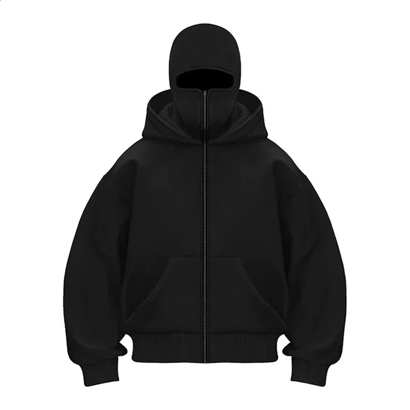 Balaclava Men Zip Hoodie Winter Warm Casual Sweatshirt Y2K with Hooded Face Mask Zipper Sports Jacket Outdoor Activities 250206