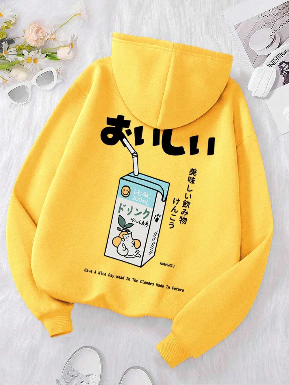 Kawaii Japanese Harajuku Cat Printed Hoodie Mens Fashion Loose Hoodie O-Neck Casual New Sportswear Pocket Wool Couple Hoodie W250207