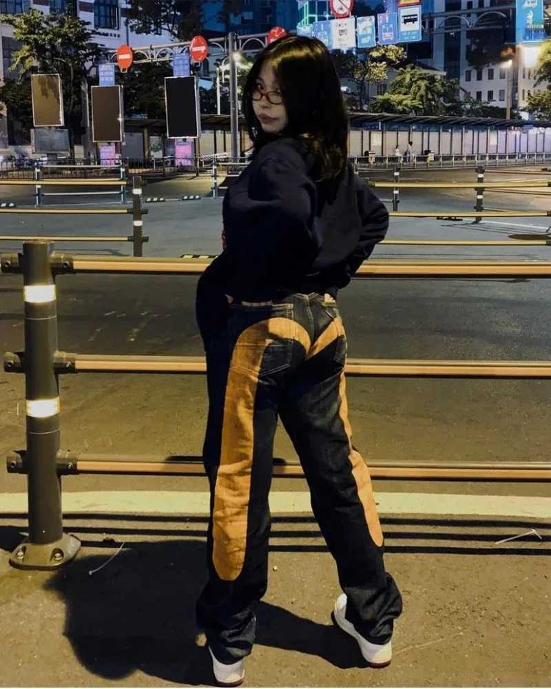 Retro 90s Japanese Style Strt Personality Printed Straight Cowboy Trouser Y2K Rock Punk Loose Jeans Couple Clothing W250207