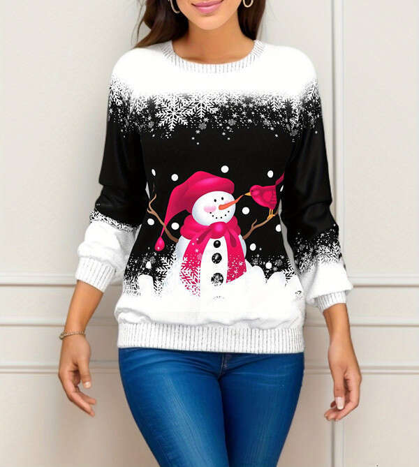 women's hot selg Christmas printed shoulder print t 2024 new casual versatile fashion clothing