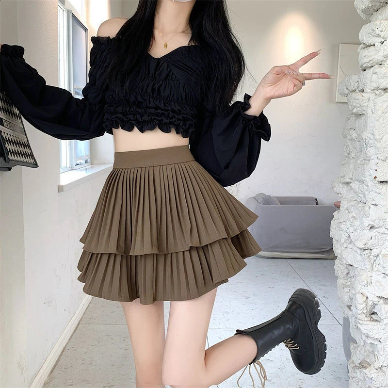 Mini Skirt Cute Sexy Balletcore Elastic High Waist Ball Gown Ruffle Patchwork Lolita Short Korean Sweet Y2K Women Clothing 250110Z