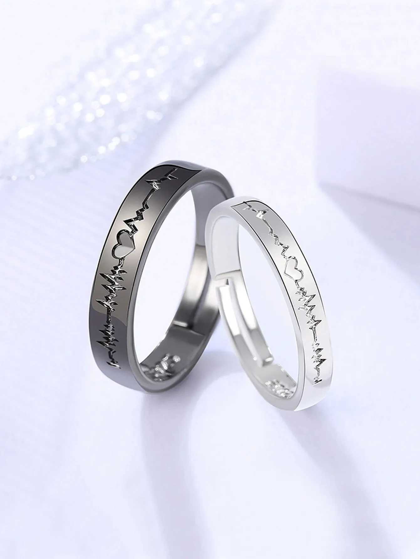 2 Minimalist And Personalized Couple Rings Black And White Love Electrogram Opening A Pair Of Male And Female Student Minimalist W250207