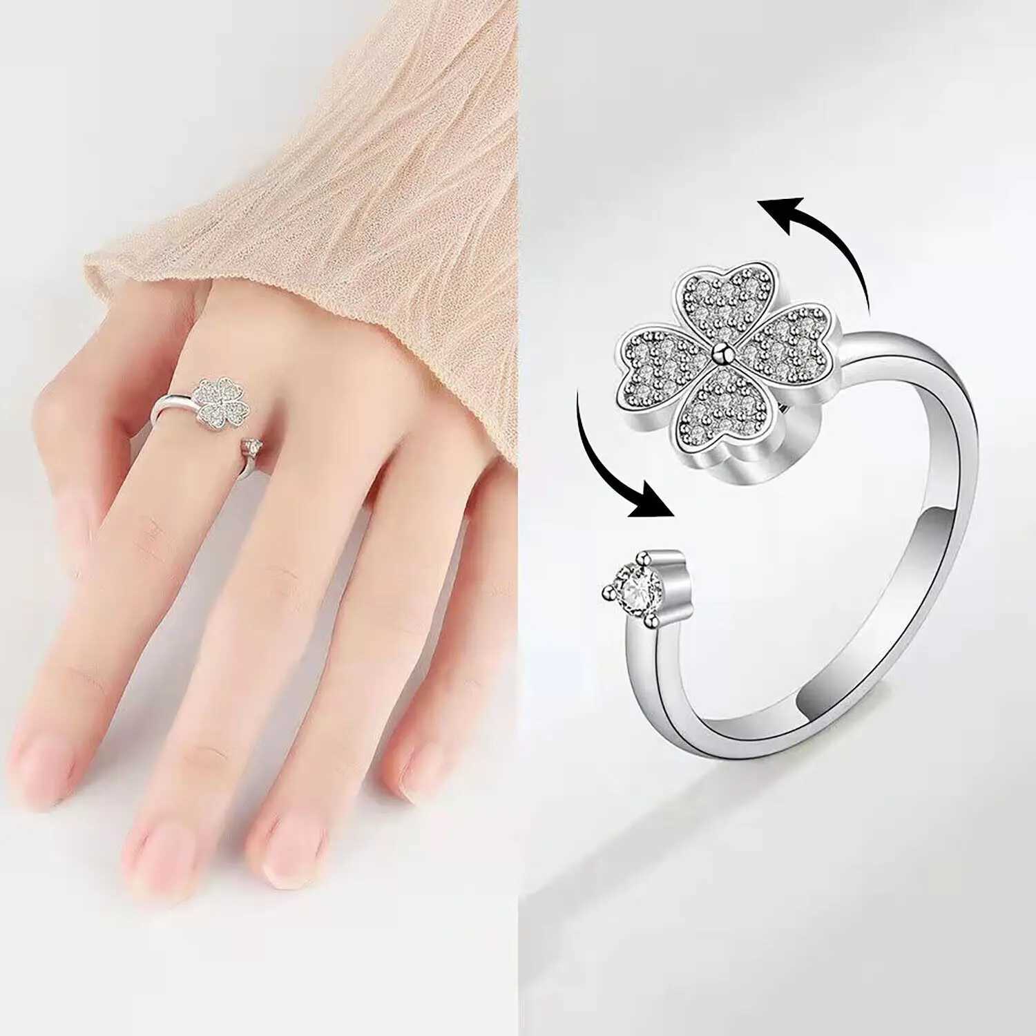 Rotating Ring Engraved Adjustable Anxiety Relief Opening Ring Decompression Zirconia In Women 2024 New Trending W250207