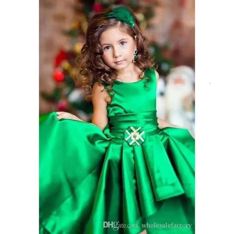 High Vintage Low Green Emerald Girls Pageant Dresses 2019 Ruffles A E Kids Birthday Party Wear Charming Child Communion Gowns Ba4830