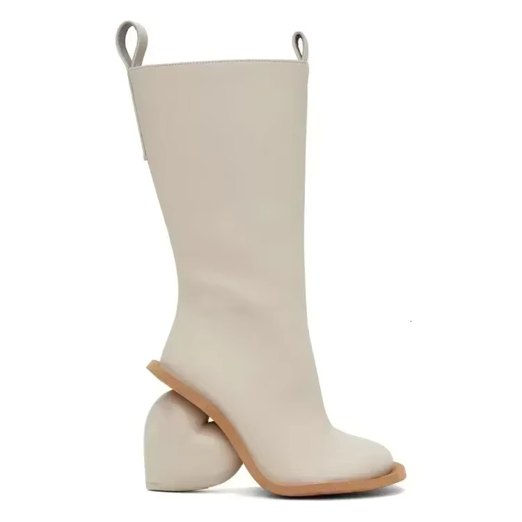 Womens Mid Calf Winter hot - Peach Heart Heel, Round Toe, Side Zip Fashion Boots for Autumn/Winter