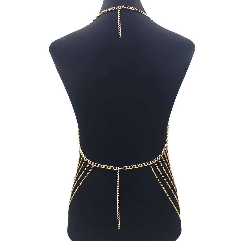Sexy Metal Chain Dress For Women Fashion Bg Nightclub Backless Adjustable Body Chains Bra Festival Clothing Jewelry