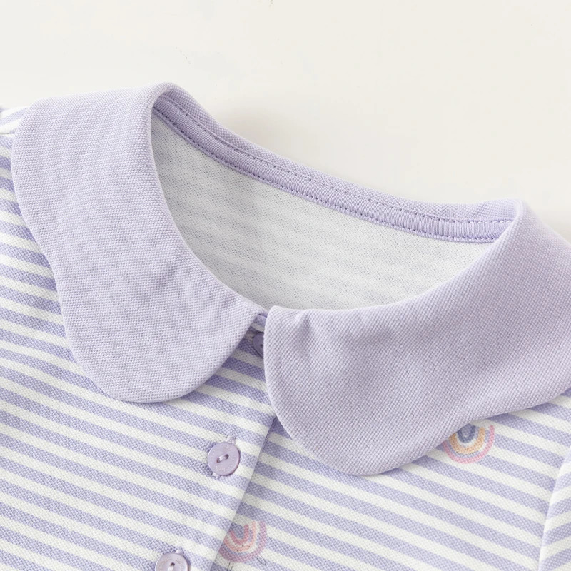 Dave Bella Girls Short Sleeved Polo Shirt with Lapel T-shirt Summer Childrens Clothing Kid Rainbow Print Top DB2241107 250207