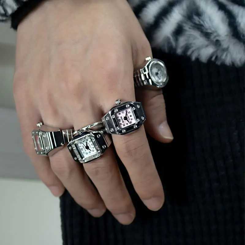 WLP 2023 Fashion Mini Quartz Watch Clock Finger Rings for Men Women Elastic Strap Punk Gothic Couple Roman Ring Jewelry Gift W250207