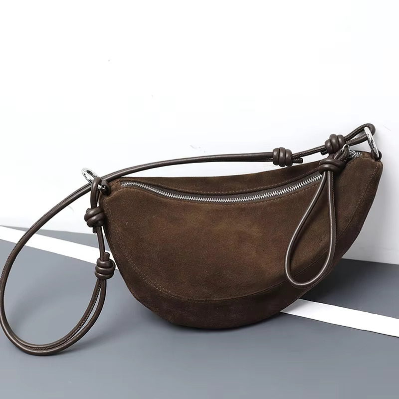 Niche Style Half-Moon Shape Flap Saddle Small First Layer Cow Leather Women Shoulder High-End Daily-Use Crossbody Bag Genuine Leather Vintage