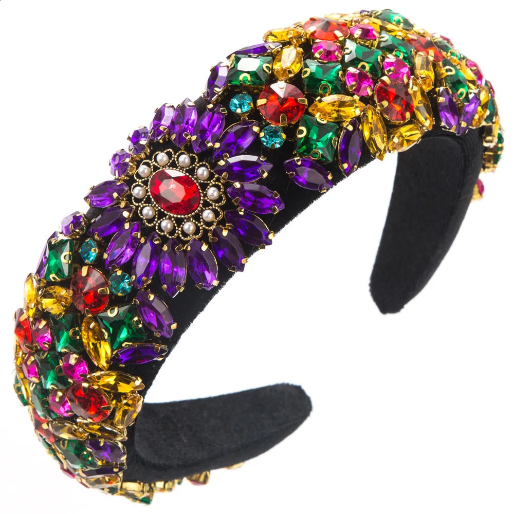 Sponge Flannel Baroque Crystal Headband Heavy Industry Full Diamond Super Flash Vintage Court Style Hair Accessories 250207