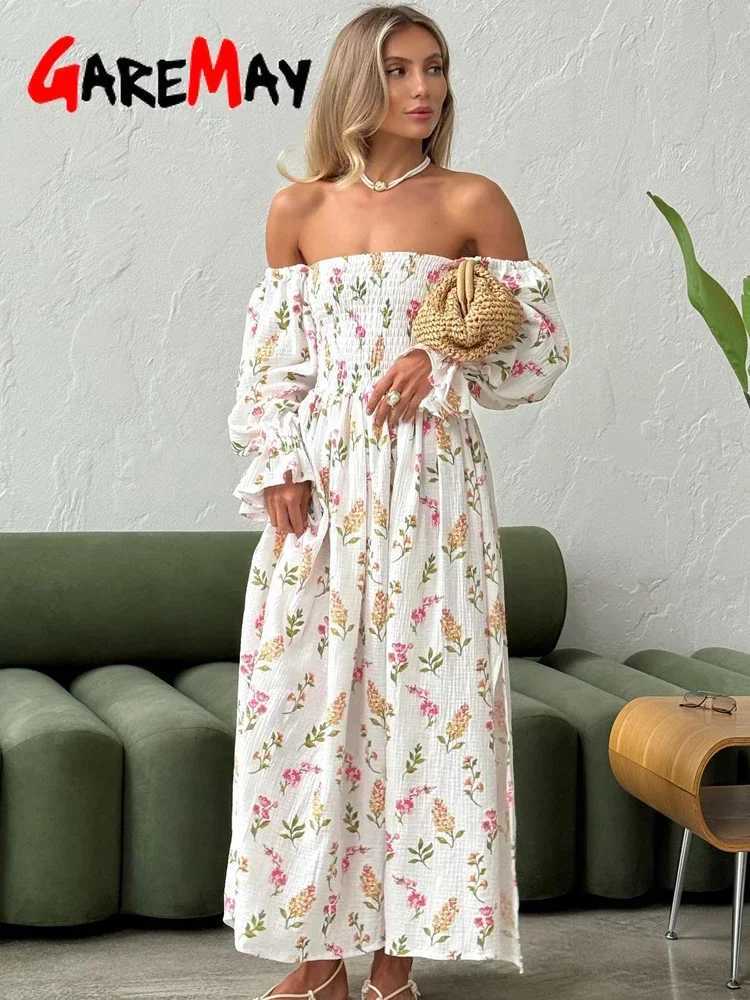 Womens Summer Cotton Dress 100% Ele Ruffle Midi Floral Print Dress with Side Slits Flower Vintage slin Dress for WomenXJ2500207