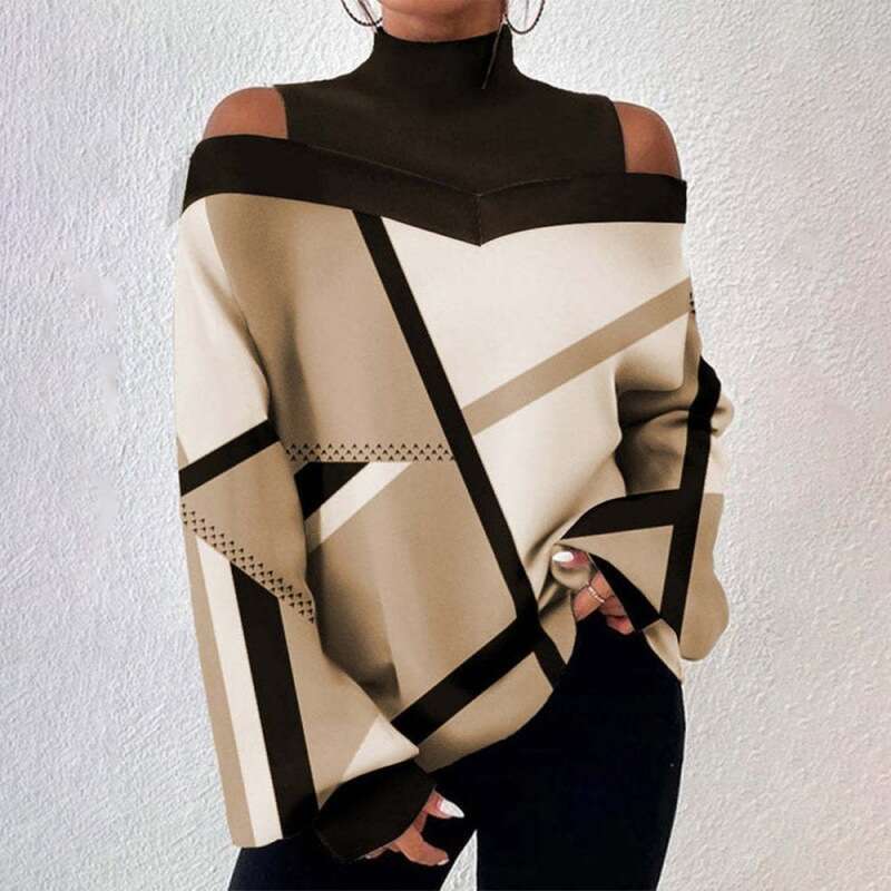 Spring Fall Shoulder Design Women's Lantern Sleeve Printed Top 2024 New Casual Versatile Fashion Clothing