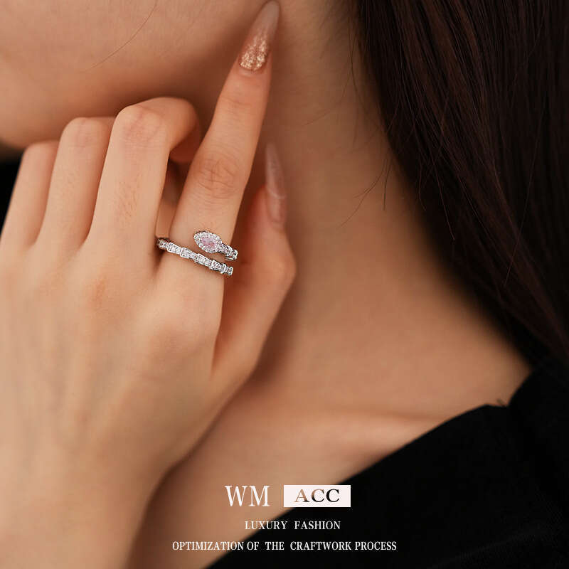 Zircon snake curved opening light luxury cool style, versatile index finger ring, simple and high-end commuting jewelry for women