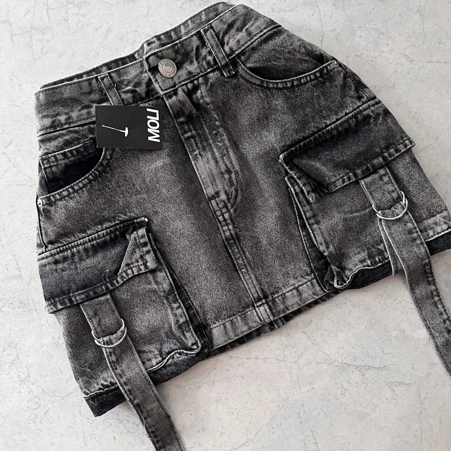 Vintage Y2K Fashion Harajuku Multiple Pockets Denim Plaid Skirt Goth Black Mini Skir Womens Casual Versatile Sexy Streetwear 250207