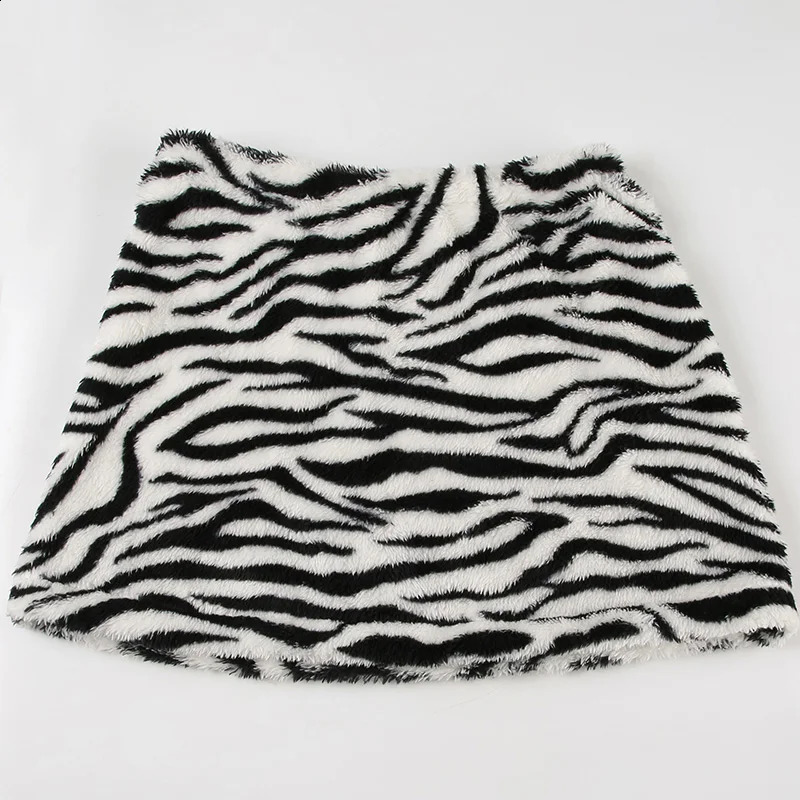 HEYoun Zebra Stripes Faux Fur Short Skirt Winter Stylish Women Y2K Bodycon Skirts Party Clubwear Vintage 2000s Costume Sexy 250206