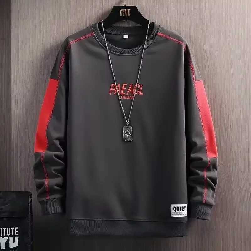 New mens round neck sportswear fashionable Korean long sleeved youth printed top casual loose fit hooded sweatshirt W250207