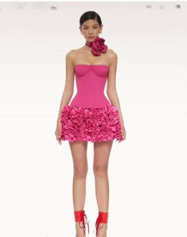 Dress Red Pink Color Women Sexy Strapless Laced-Up Bodycon Tops Rals Mini 2 Pieces Celebrate Christmas Evening Party Dress