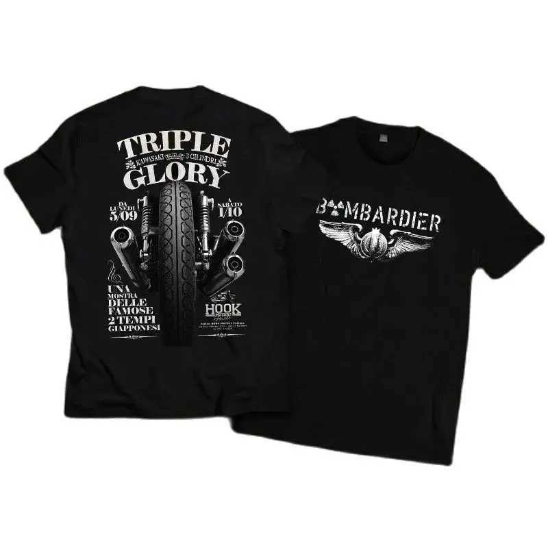 Men O-Neck Large-Sized Short Sleeved Pure Cotton T-Shirt Unisex Rock American Retro Harley Motorcycle Printed Loose Tops T-shirtT250207