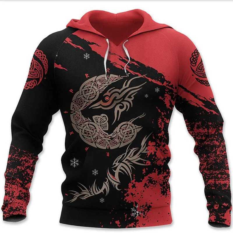 New Viking Mythology Hoodie For Mens 3D Print Vintage Style Long Sleeve Top Oversized Hip Hop Pullover Clothes For Men Clothing W250207