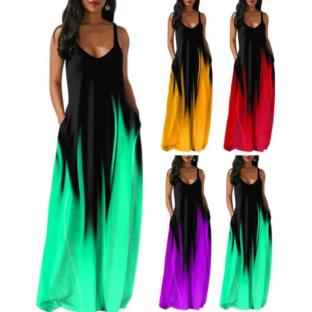 Ladies Beach Dress Gradient Colors V-neck Sveless Loose Maxi Dress Daily Wear Low-cut Backless Summer Vest Dress For FeXJ2500207