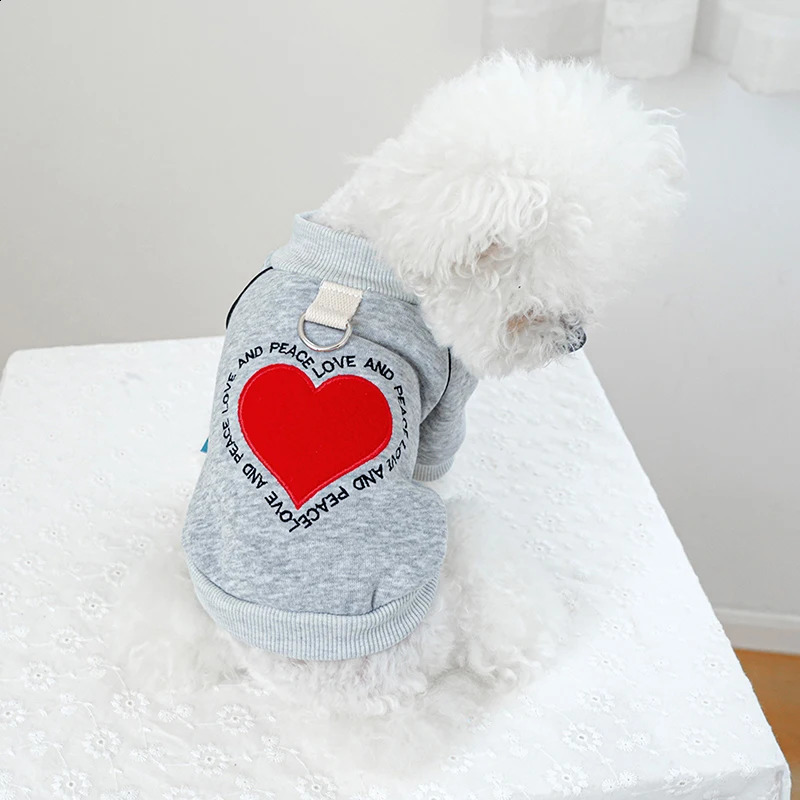 Dog Valentines Day Sweatshirt Heart Letter Embroidery 2 Legs Covered Dog Clothes with D-Ring Pet Clothes for Small Dog Cats 250206