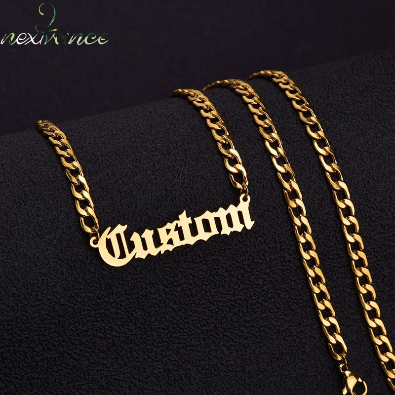 Personalized Custom Name Necklace Pendant Gold Color 4mm NK Chain Customized Nameplate Necklaces for Women Men Handmade Gifts 250206