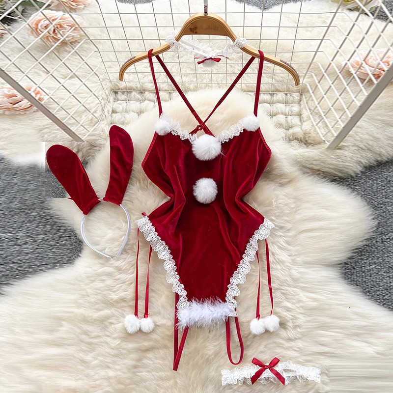 in Christmas Dress Secret Clothes Sexy Slim Red Short Pajama Erotic Lingerie Winter sweet Bodycon Nightwear 250206