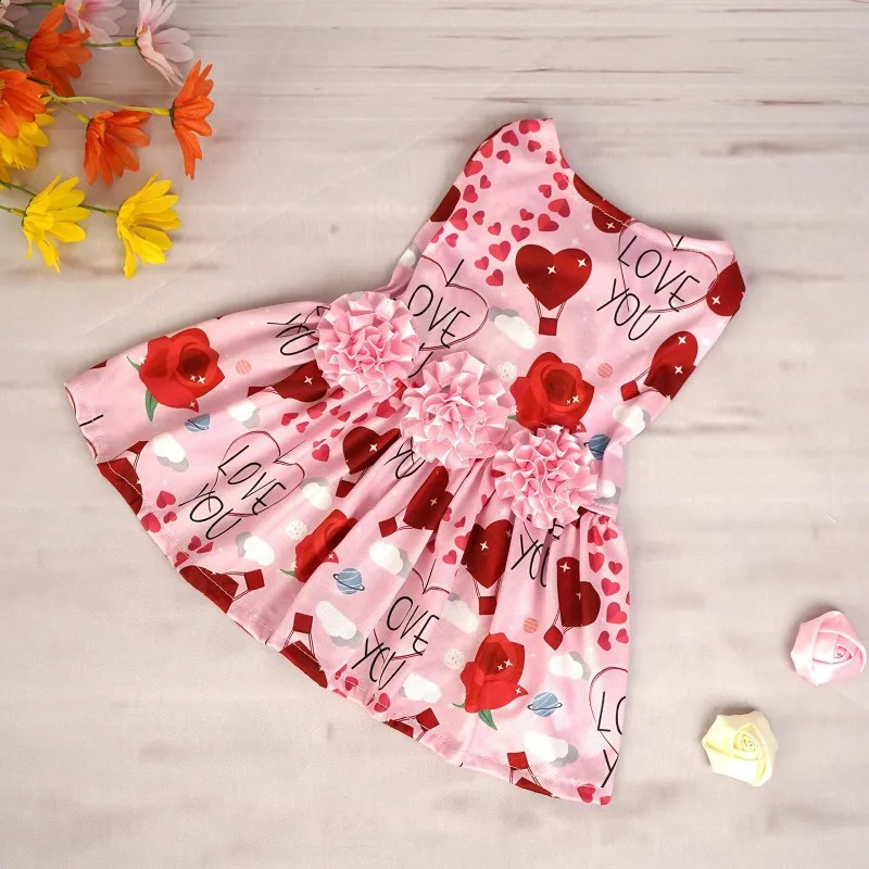 Pet Dog Clothes Valentines Day Dress for Dogs Clothing Cat Small Heart Print Spring Fashion Girl Chihuahua Pet Products 2024 250206