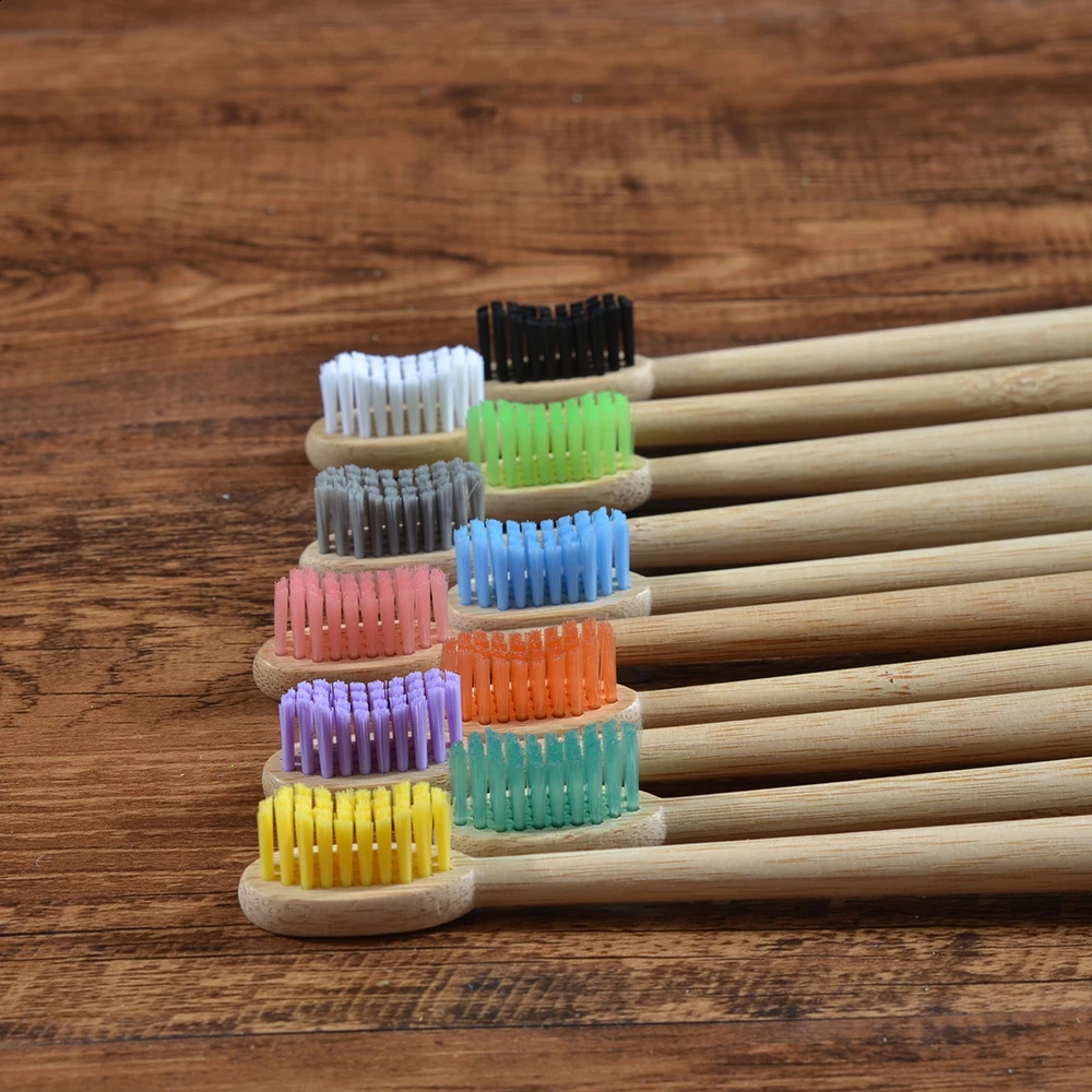 Adults 10Pack Mix Toothbrushes Bamboo Toothbrush Eco Friendly Tooth Brush Nylon Bristle Adults Oral Care Elliptical Toothbrush 250206