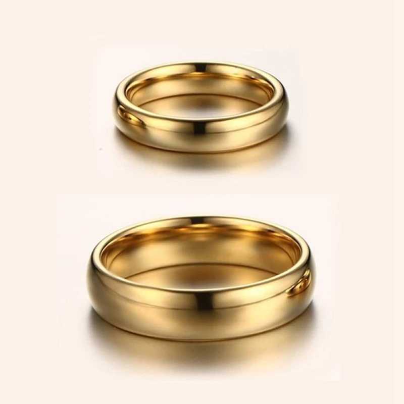Fashion Simple Gold Plated Glossy Ring for Women Men Classic Couple Banquet Exquisite Wedding Party Jewelry W250207