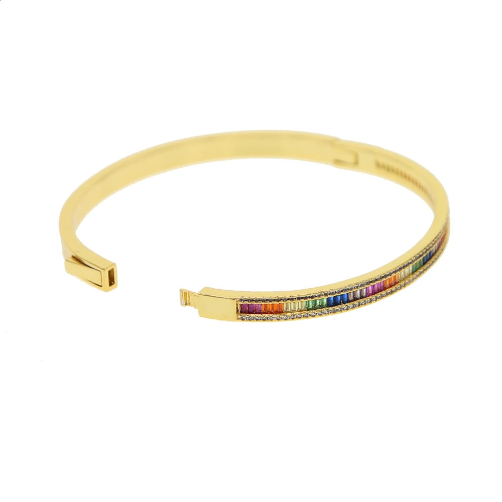 Gold color Rainbow Colorful Cz Bangle Bracelet for Women Ice Out Bling Fashion Cubic Zirconia Fashion Gorgeous Jewelry 250207