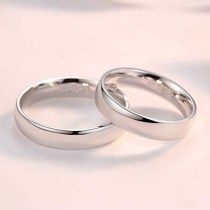 Trendy Ring Pure 100% 925 Sterling Silver Couple Ring Simple Smooth Wedding Band Jewelry Anniversary Gift for Lovers Women Men W250207