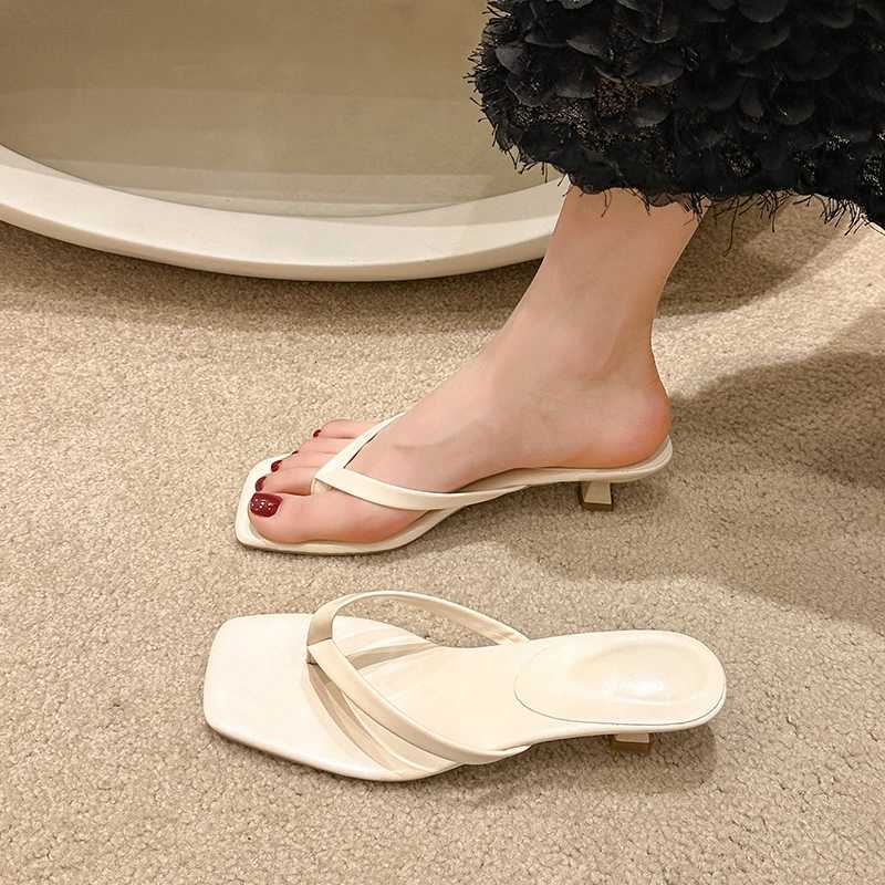 Womens Slippers Women Sandals with Narrow Band and Kitten Heel Mules Elegant Flip Flops Summer Shoes WomenXJ250207