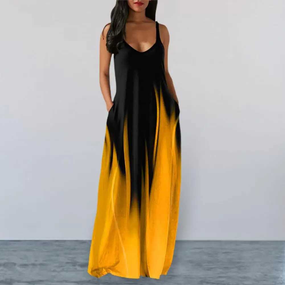 Ladies Beach Dress Gradient Colors V-neck Sveless Loose Maxi Dress Daily Wear Low-cut Backless Summer Vest Dress For FeXJ2500207