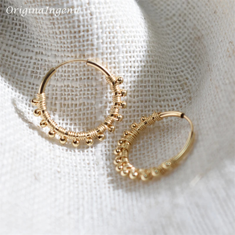 20MM Hoop Earrings 14K Gold Filled Gold Beads Earrings Minimalism Gold Jewelry Brincos Pendientes Boho Earrings 250207