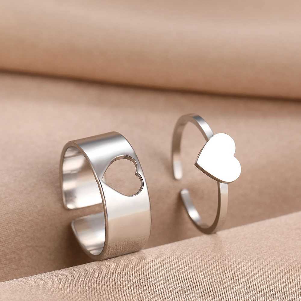 Stainless Steel Rings Trendy Romantic Heart Fashion Adjustable Couple Ring For Women Jewelry Wedding Friendship Gifts 2Pcs/set W250207