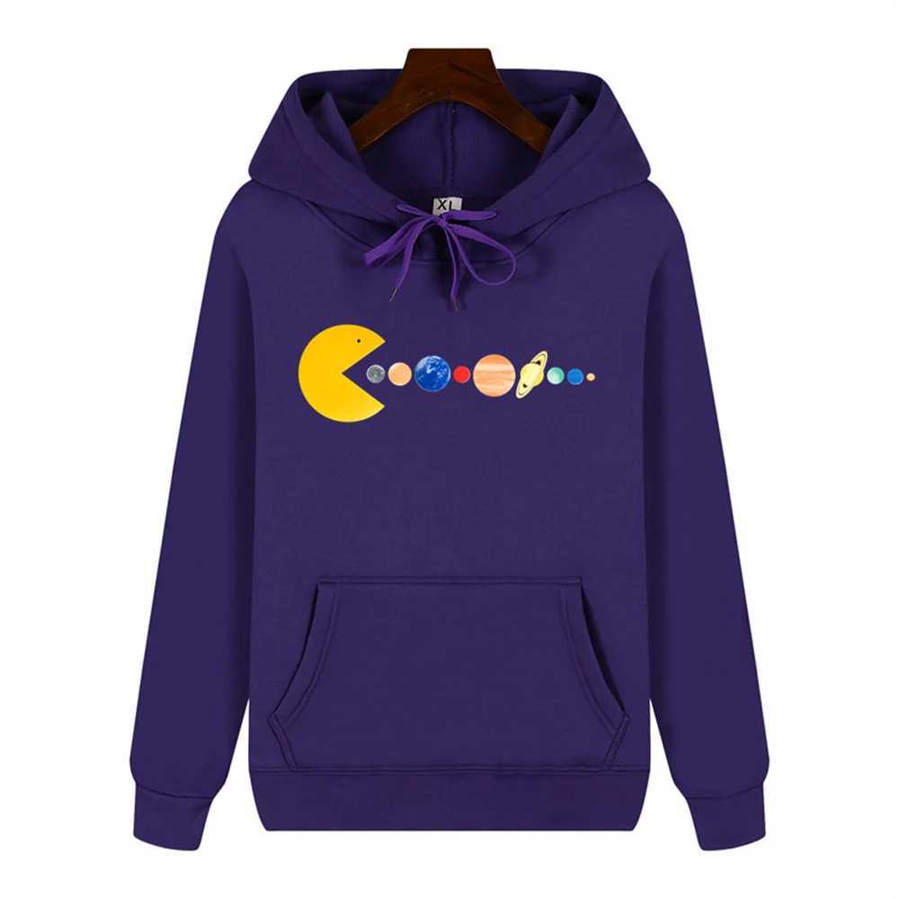 Comfortable and soft autumn and winter with wool simple and creative planet printed mens high-quality casual and warm street hoodie W250207