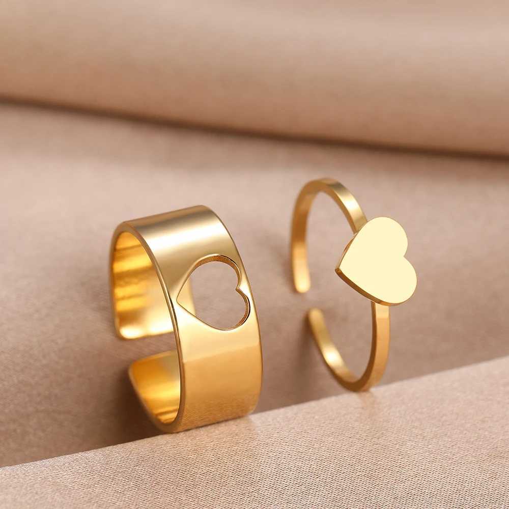 Stainless Steel Rings Trendy Romantic Heart Fashion Adjustable Couple Ring For Women Jewelry Wedding Friendship Gifts 2Pcs/set W250207