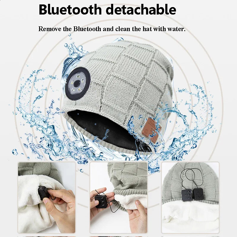 Warm Bluetooth 5.0 Headphones Outdoor LED Light Music Hat with MIC for Handsfree Easy to Disassemble Washable Birthday Gifts 250120