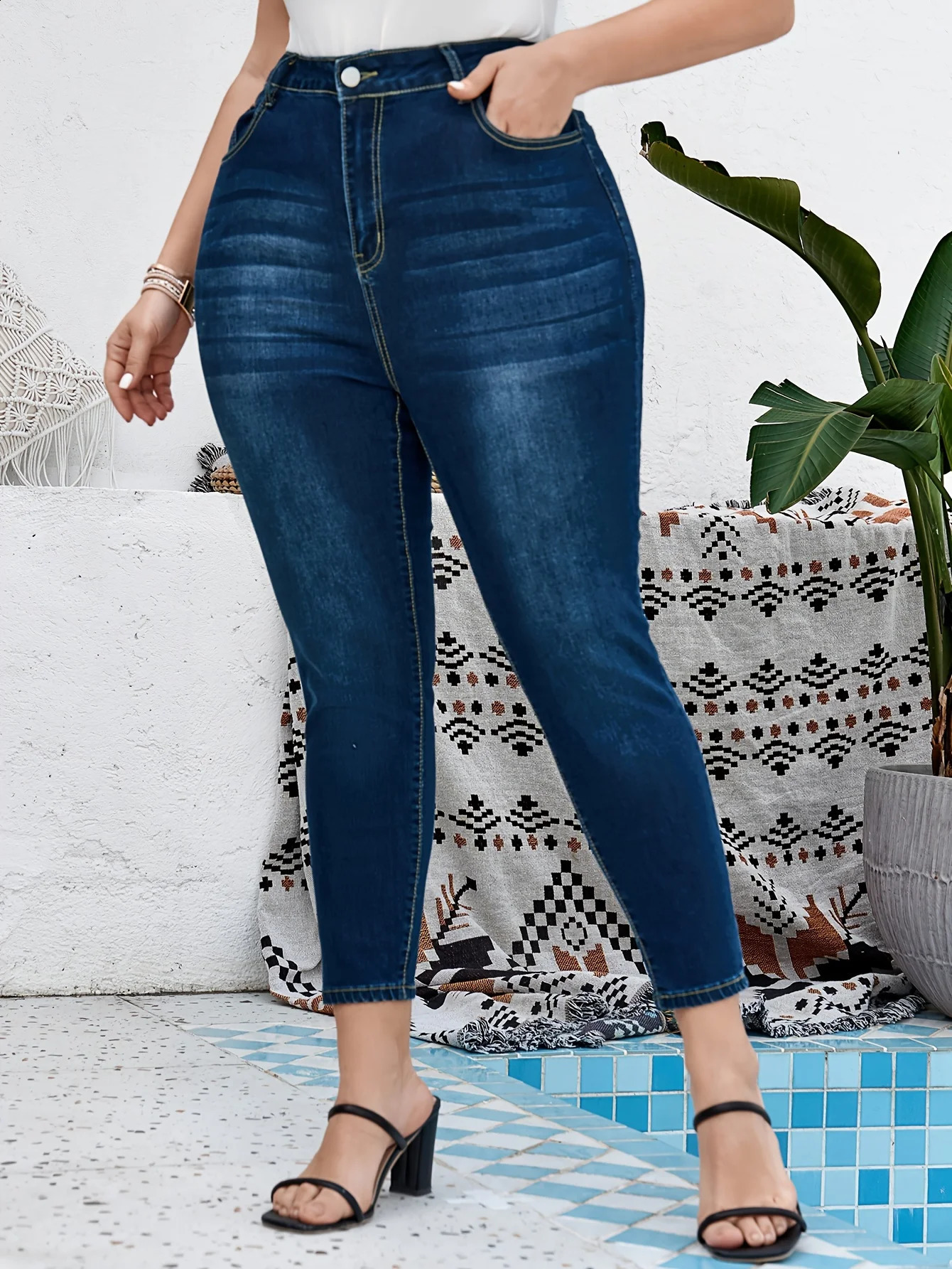 Womens high waist hip lifting slimming plus size skinny jeans 250206