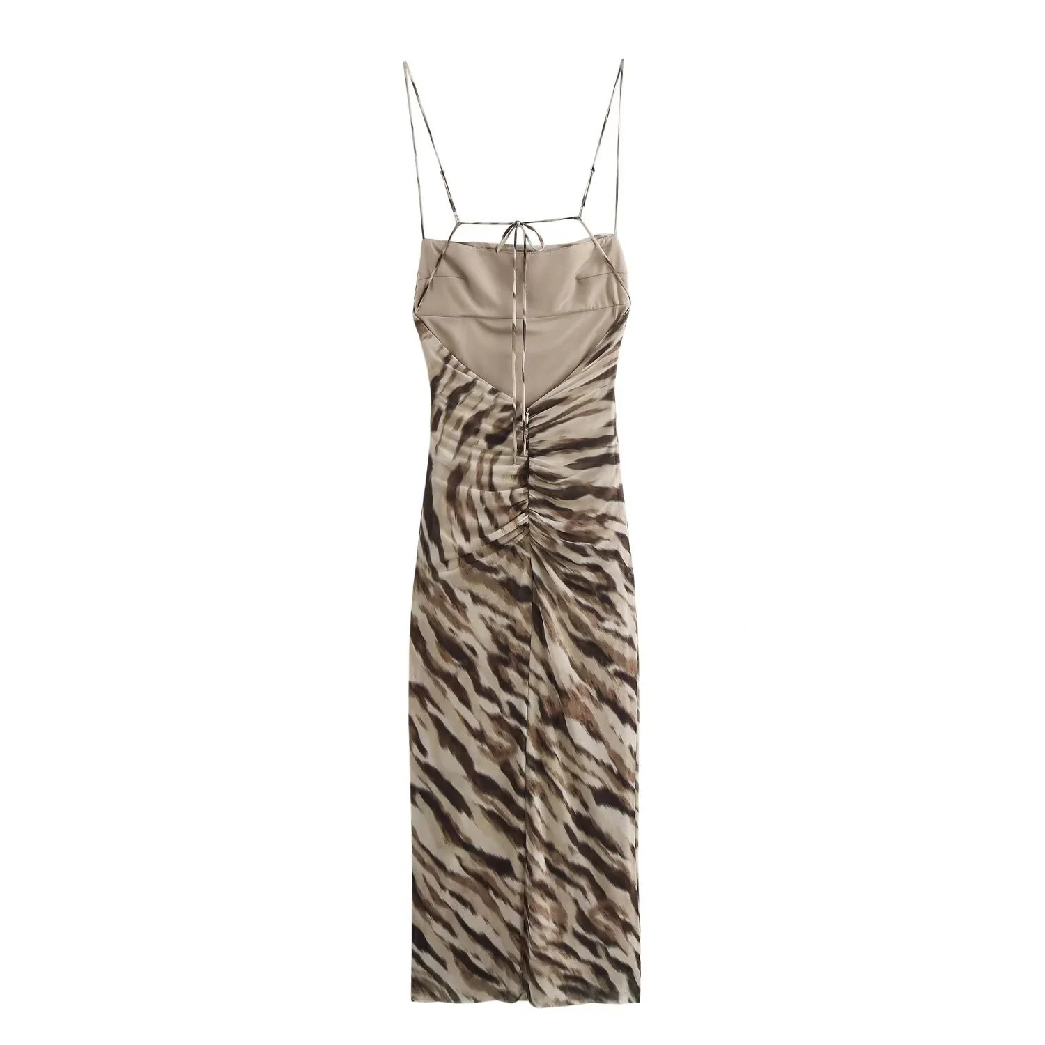 Summer Womens Clothing European And American Style Fashionable Temperament Pleated Printed Silk Mesh Dress 250206