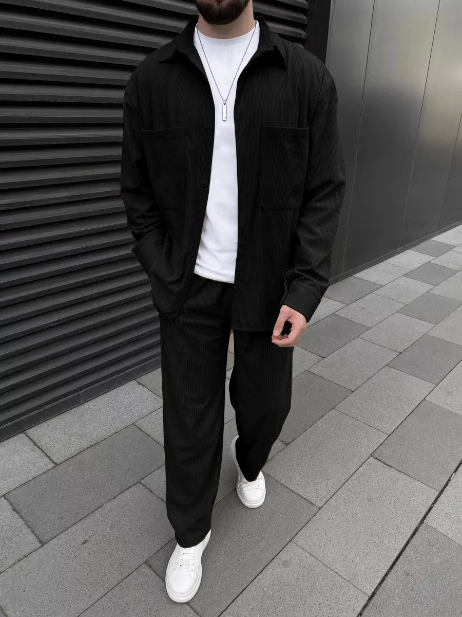 solid color mens chest pocket n simple daily fashion long sleeved highquality classic style 250207