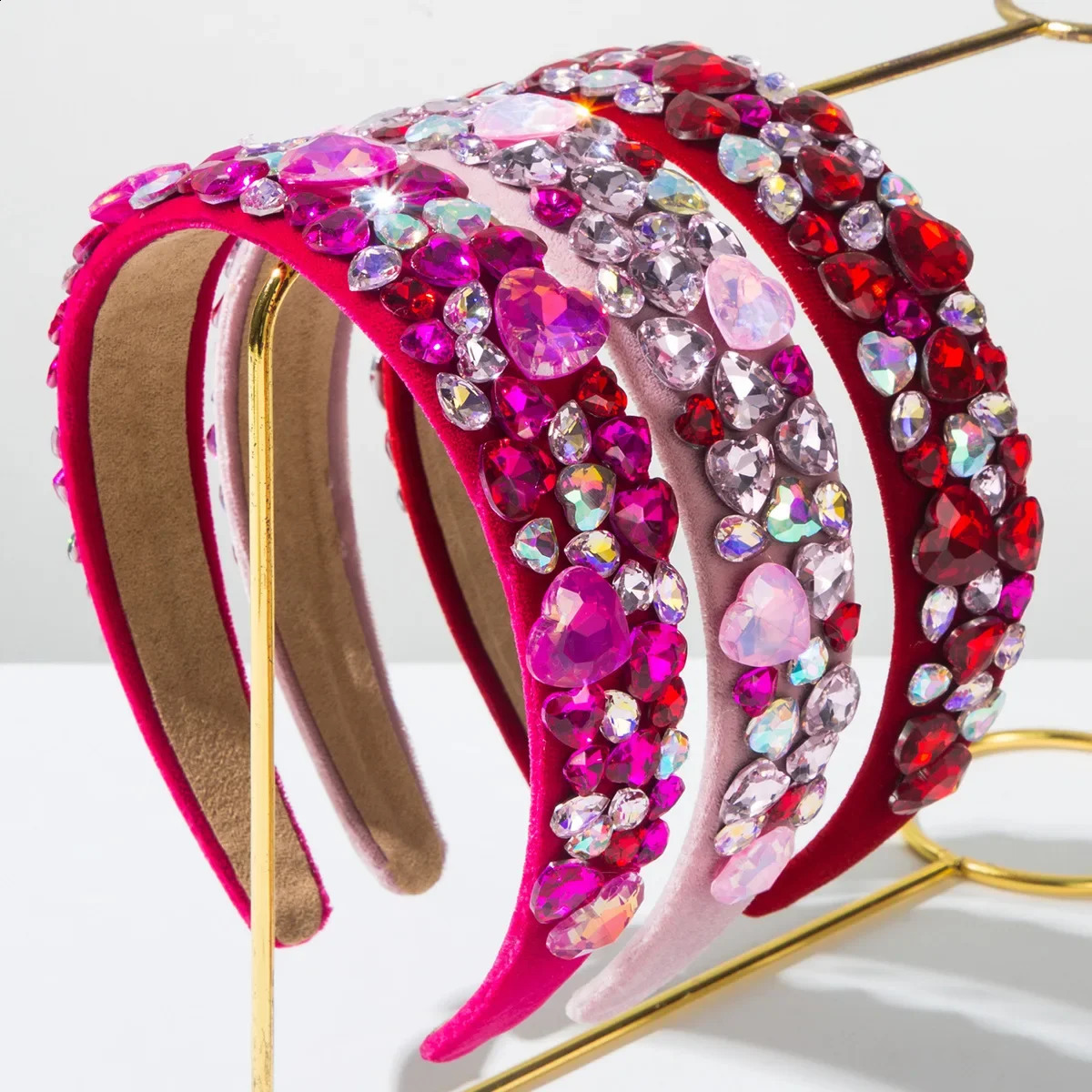 Valentines Day wide edge colored love full diamond headband sweet versatile high-end holiday hair accessories women 250207